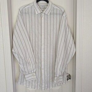 Thomas Pink Men's Button Up Shirt - 17.5 " or XL - White with brown stripes